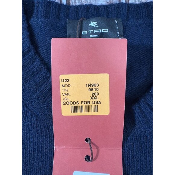 Etro Milano Herren wool Sweater Pullover sz 2XL color Navy NWT mspr $698 Italy - Picture 4 of 12